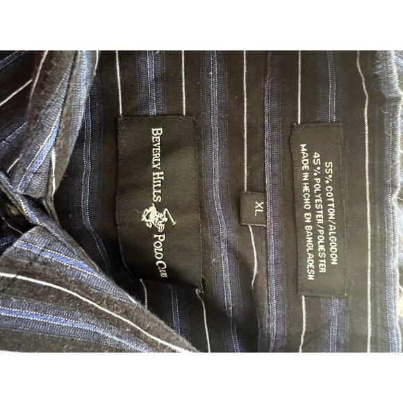 Beverly Hills Polo Club Mens Black & Blue Striped Button-Up Long Sleeve Shirt XL - Picture 4 of 4